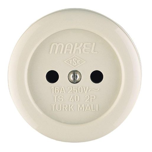 Изображение Розетка 1-м ОП 16А IP20 круглая без заземл. керамика беж. Makel 16012