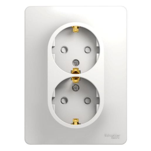 Изображение Розетка 2-м СП Glossa 16А IP20 с заземл. защ. шторки в сборе бел. SE GSL000126
