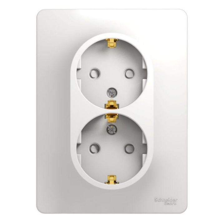 Изображение Розетка 2-м СП Glossa 16А IP20 с заземл. защ. шторки в сборе бел. SE GSL000126