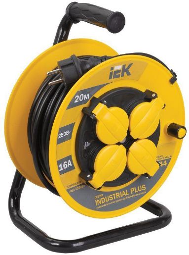 Изображение Удлинитель на катушке 4х20м с заземл. 16А IP44 Industrial plus УК20 3х1.5 термозащита IEK WKP15-16-04-20-44