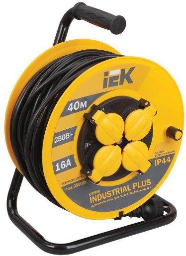 Изображение Удлинитель на катушке 4х40м с заземл. 16А IP44 Industrial plus УК40 3х1.5 термозащита IEK WKP15-16-04-40-44