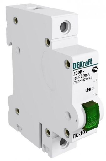 Изображение Лампа сигнальная ЛС-101 на DIN-рейку 1p зел. LED DEKraft 18004DEK