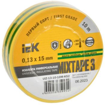 Изображение Изолента ПВХ 0.13х15мм (рул.10м) желт./зел. IEK UIZ-13-10-10M-K52