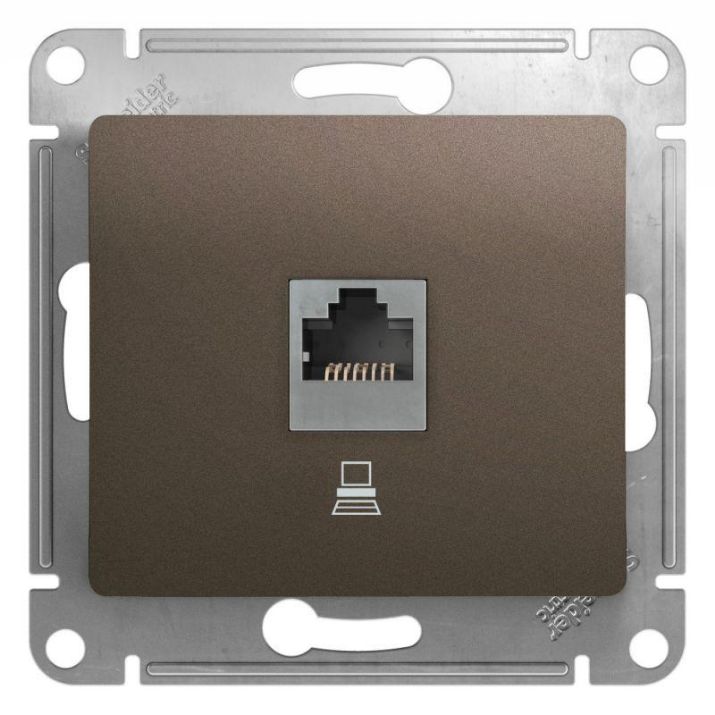 Изображение Розетка компьютерная 1-м Glossa RJ45 кат.5E механизм шоколад SE GSL000881K
