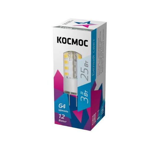 Изображение Лампа светодиодная 3Вт 12В G4 4500К КОСМОС LksmLED3wJCG412v45