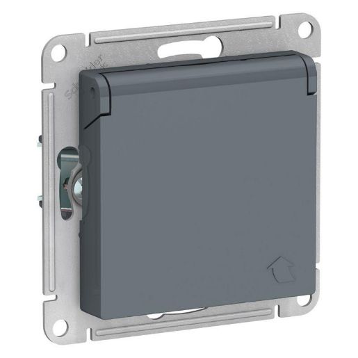 Изображение Розетка 1-м СП AtlasDesign 16А IP20 с заземл. защ. шторки с крышкой механизм грифель SE ATN000746