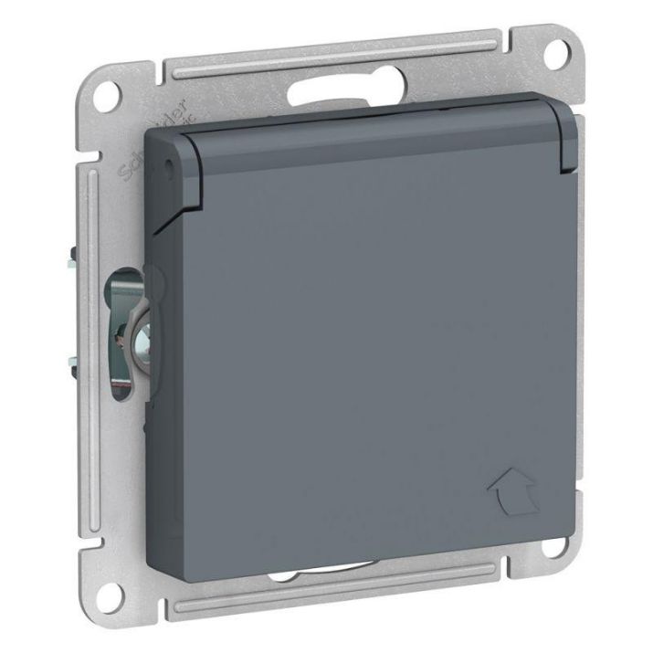 Изображение Розетка 1-м СП AtlasDesign 16А IP20 с заземл. защ. шторки с крышкой механизм грифель SE ATN000746