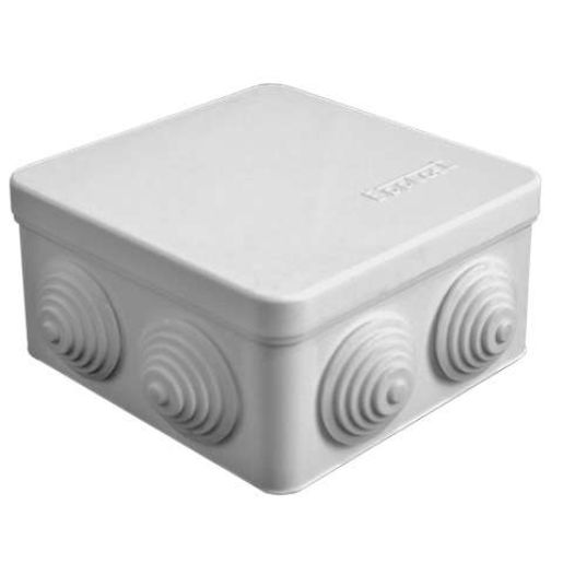 Изображение Коробка распределительная ОП 105х105х56мм IP54 7 выходов 4 гермоввода крышка защелкивающаяся сер. Epplast 100012