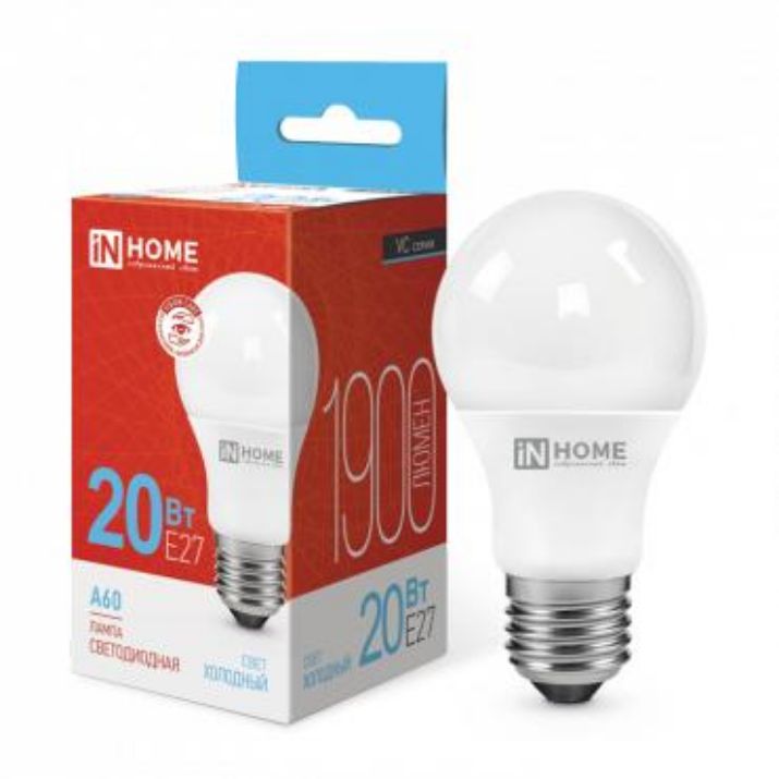 Изображение Лампа светодиодная LED-A60-VC 20Вт грушевидная 6500К холод. бел. E27 1900лм 230В IN HOME 4690612020310