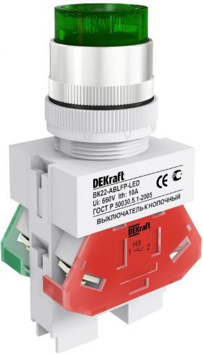 Изображение Выключатель кнопочный LED ABLFP ВК-22 d22мм 220В зел. DEKraft 25026DEK