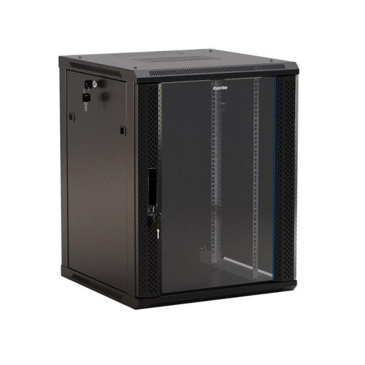 Изображение Шкаф настенный 19дюйм 9U 500х600х600мм TWB-0966-GP-RAL9004 стеклян. дверь черн. Hyperline 392631
