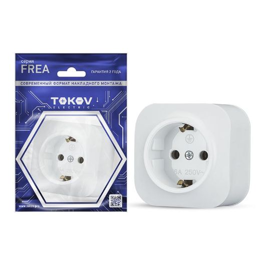 Изображение Розетка 1-м ОП Frea 16А IP20 250В с заземл. АБС-пластик бел. TOKOV ELECTRIC TKE-FR-R1Z-C01