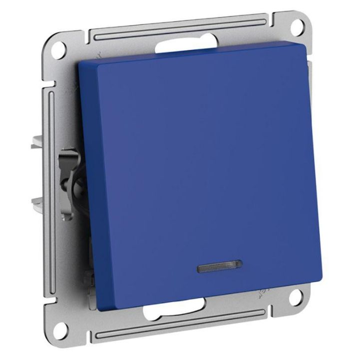 Изображение Выключатель 1-кл. AtlasDesign с подсветкой (сх.1а) 10AX механизм аквамарин SE ATN001113