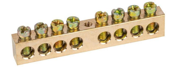 Изображение Шина NO-122-30 PEN "земля-ноль" 8х12мм 8/1 крепеж по центру латунь ЭРА Б0047245