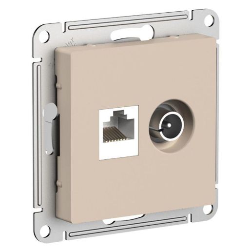 Изображение Розетка 2-м. AtlasDesign ТВ + компьютерная RJ45 кат. 5Е песочн. SE ATN001289