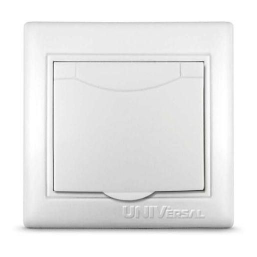 Изображение Розетка 1-м СП Севиль 16А IP20 с заземл. с крышкой бел. UNIVersal С0029