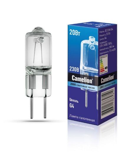 Изображение Лампа галогенная JD 20Вт капсула g4 3000К 240В g4 Camelion 10405