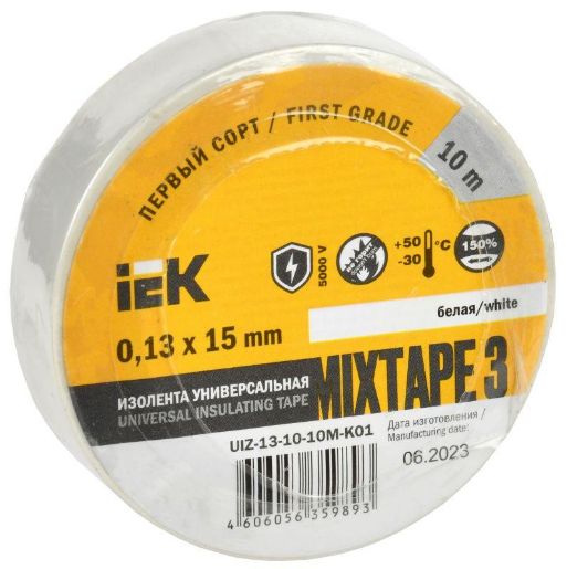 Изображение Изолента ПВХ 0.13х15мм (рул.10м) бел. IEK UIZ-13-10-10M-K01