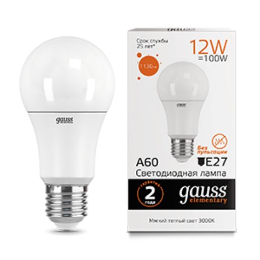 Изображение Лампа светодиодная Elementary 12Вт A60 3000К тепл. бел. E27 1130лм GAUSS 23212