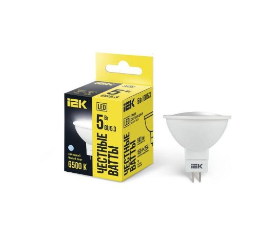 Изображение Лампа светодиодная ECO MR16 софит 5Вт 230В 6500К GU5.3 IEK LLE-MR16-5-230-65-GU5