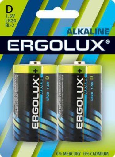 Изображение Элемент питания алкалиновый D/LR20 1.5В Alkaline BL-2 (блист.2шт) Ergolux 11752