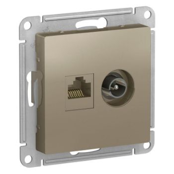 Изображение Розетка компьютерная + телевизионная 2-м AtlasDesign RJ45 кат.5E + TV механизм шампань SE ATN000589
