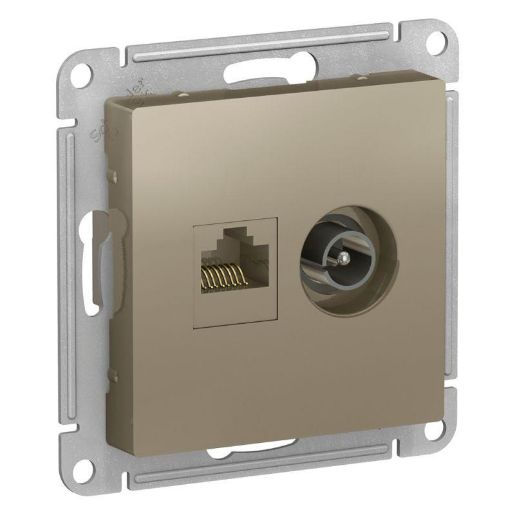 Изображение Розетка компьютерная + телевизионная 2-м AtlasDesign RJ45 кат.5E + TV механизм шампань SE ATN000589