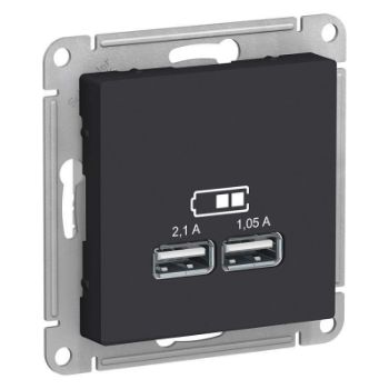 Изображение Розетка USB AtlasDesign тип A+A 5В 1х2.1А 2х1.05А механизм карбон SE ATN001033