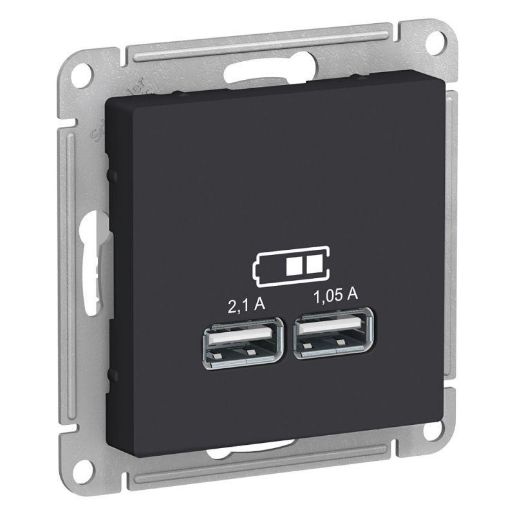 Изображение Розетка USB AtlasDesign тип A+A 5В 1х2.1А 2х1.05А механизм карбон SE ATN001033