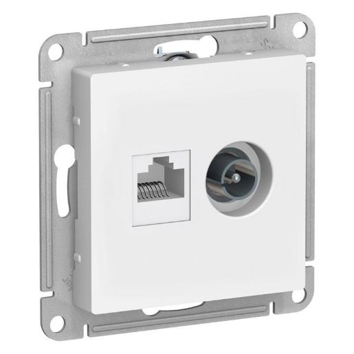 Изображение Розетка компьютерная + телевизионная 2-м AtlasDesign RJ45 кат.5E + TV механизм бел. SE ATN000189