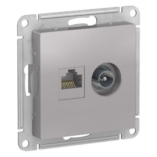 Изображение Розетка компьютерная + телевизионная 2-м AtlasDesign RJ45 кат.5E + TV механизм алюм. SE ATN000389
