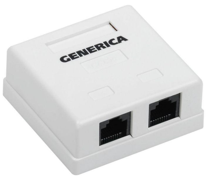 Изображение Розетка компьютерная 2-м ОП RJ45 кат.5E UTP GENERICA CS2-1C5EU-22-G