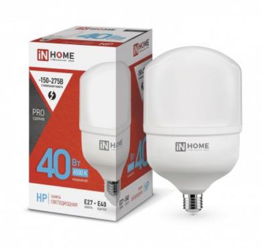 Изображение Лампа светодиодная LED-HP-PRO 40Вт трубчатая 6500К холод. бел. E27 3800лм 230В с адаптером E40 IN HOME 4690612031101