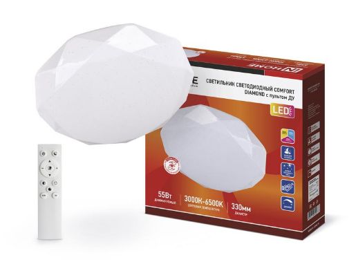 Изображение Светильник светодиодный COMFORT DIAMOND 55Вт 230В 3000-6500К 4400лм 330х80мм с пультом ДУ IN HOME 4690612035048