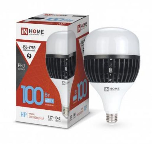 Изображение Лампа светодиодная LED-HP-PRO 100Вт грушевидная 6500К холод. бел. E27 9500лм 150-275В с адаптером E40 бел. IN HOME 4690612035697