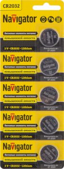 Изображение Элемент питания литиевый CR2032 94 765 NBT-CR2032-BP5 (блист.5шт) Navigator 94765