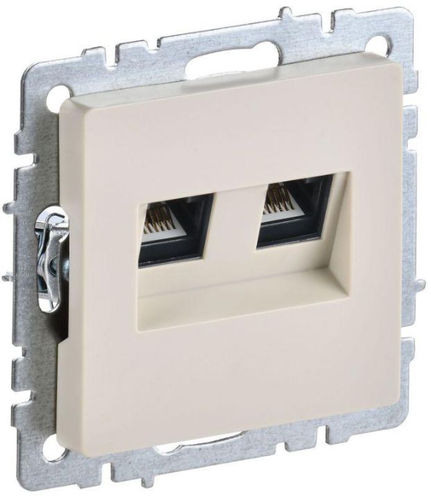 Изображение Розетка компьютерная двойная СП RJ45 кат.5E BRITE РК10-2-БрКр беж. IEK BR-K20-1-K10