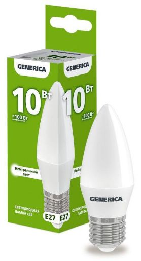 Изображение Лампа светодиодная C35 10Вт свеча 4000К E27 230В GENERICA LL-C35-10-230-40-E27-G