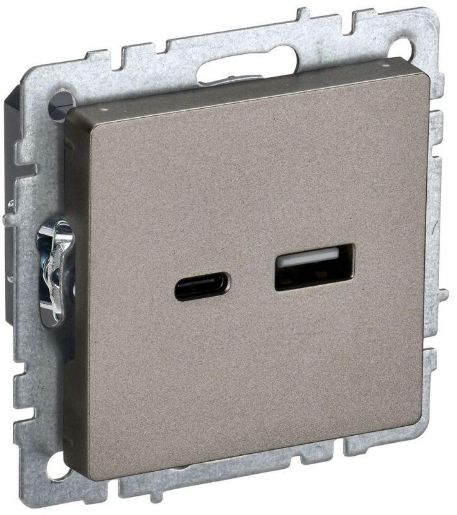 Изображение Розетка BRITE USB A+C 18Вт РЮ11-1-БрШ шампань IEK BR-U22-018-K37