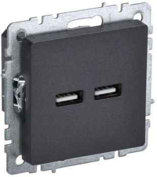 Изображение Розетка BRITE USB A+A 3.1А РЮ10-1-БрЧ черн. IEK BR-U21-D31-K02