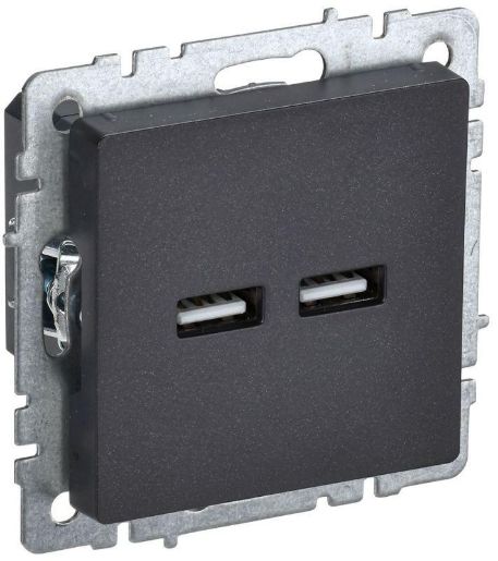 Изображение Розетка BRITE USB A+A 3.1А РЮ10-1-БрЧ черн. IEK BR-U21-D31-K02