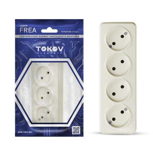 Изображение Розетка 4-м ОП Frea 16А IP20 250В без заземл. АБС-пластик беж. TOKOV ELECTRIC TKE-FR-R4-C02