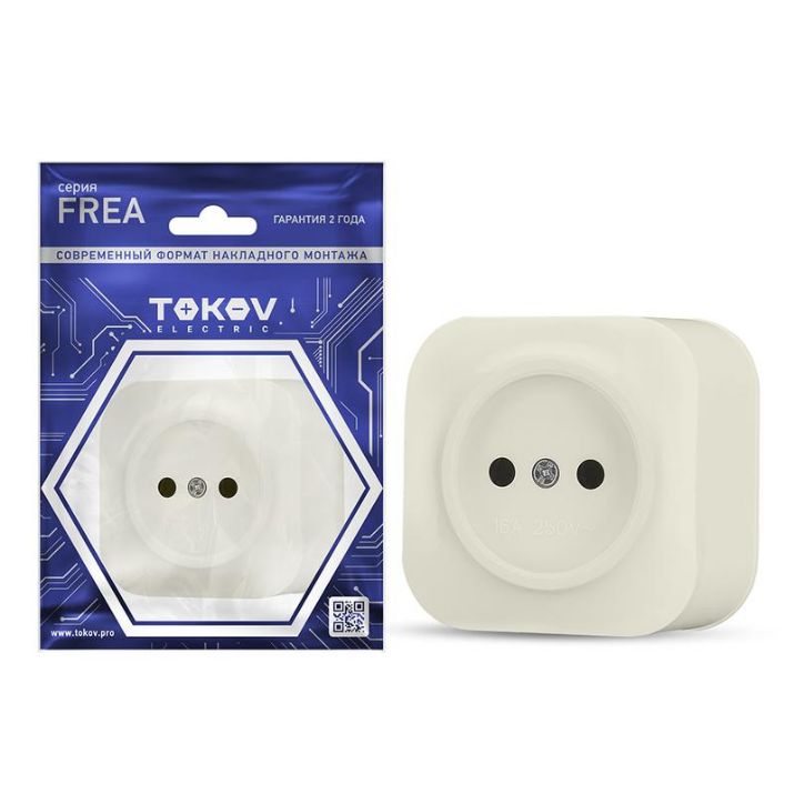 Изображение Розетка 1-м ОП Frea 16А IP20 250В без заземл. АБС-пластик беж. TOKOV ELECTRIC TKE-FR-R1-C02