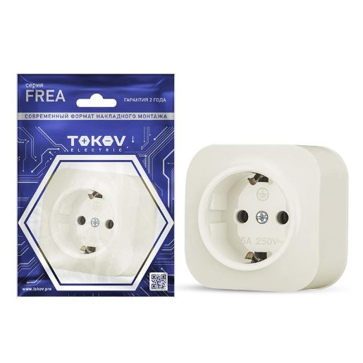Изображение Розетка 1-м ОП Frea 16А IP20 250В с заземл. АБС-пластик беж. TOKOV ELECTRIC TKE-FR-R1Z-C02