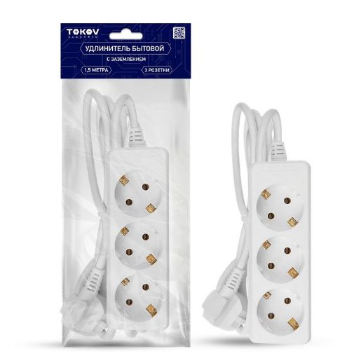 Изображение Удлинитель 3х1.5м с заземл. 10А 3х0.75 TOKOV ELECTRIC TKE-C01-BU3-1.5-075-Z
