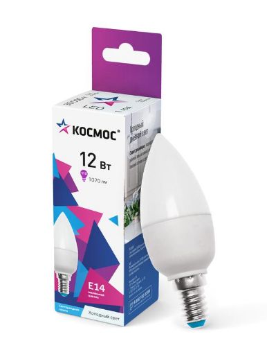 Изображение Лампа светодиодная 12Вт свеча 6500К холод. бел. E14 220В КОСМОС LkecLED12wCNE1465