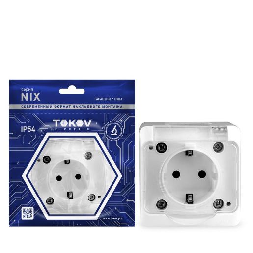 Изображение Розетка 1-м ОП Nix 16А IP54 250В с заземл. с прозр. крышкой бел. TOKOV ELECTRIC TKE-NX-R1Z-C01T-IP54