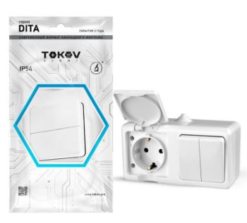 Изображение Блок ОП Dita (розетка 16А 250В с заземл. 2-кл. выкл. 10А) IP54 бел. TOKOV ELECTRIC TKL-DT-V2RZ-C01-IP54