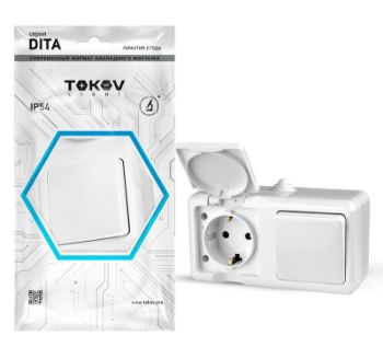 Изображение Блок ОП Dita (розетка 16А 250В с заземл. + 1-кл. выкл. 10А) IP54 бел. TOKOV ELECTRIC TKL-DT-V1RZ-C01-IP54