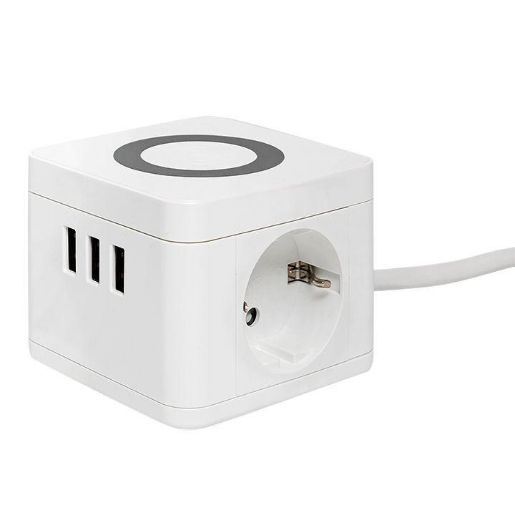 Изображение Удлинитель "Куб" 2 гнезда 3USB 2.4А+зарядное устройство 1.3 метра 1кв.мм EKF UBA-CUB-3-WC